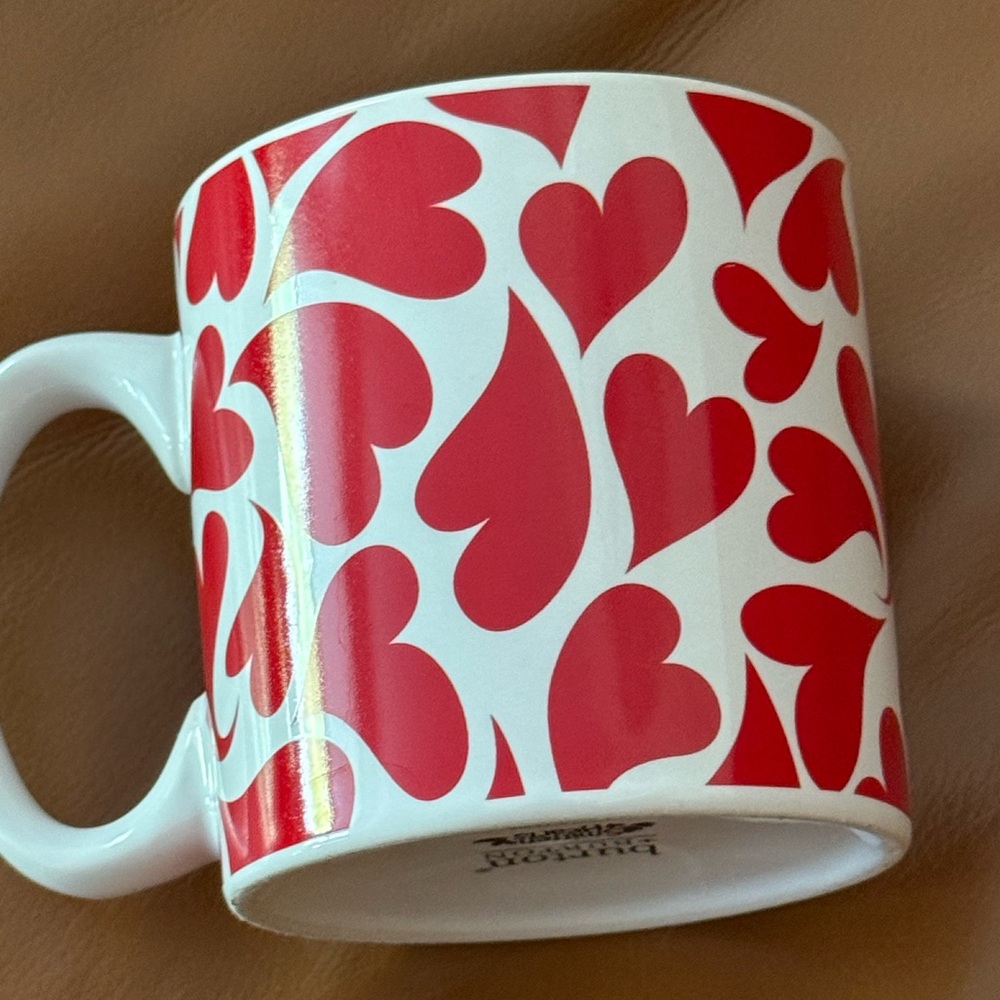 Burton + Burton All Over Heart White Red Coffee Cup Mug Smitten Hearts Love